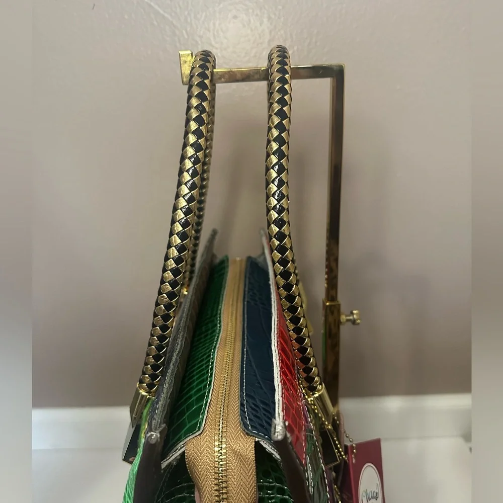 Chaos by Elsie NWT Set of Multicolor Croc Embossed Leather Satchel & Pouch